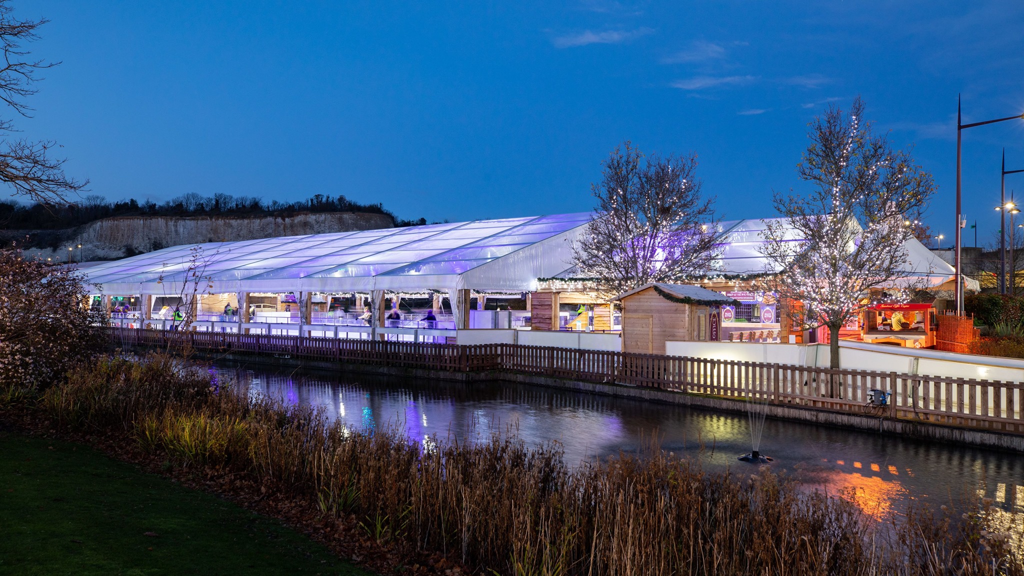 The outside of the marquee at Bluewater Shopping Centre where the winter ice rink is situated.